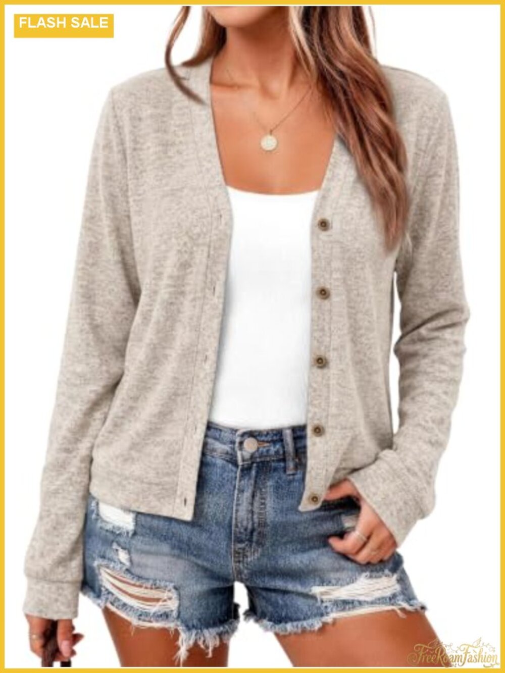 LILLUSORY Women's Lightweight V-Neck Button Cardigan Sweater Fall